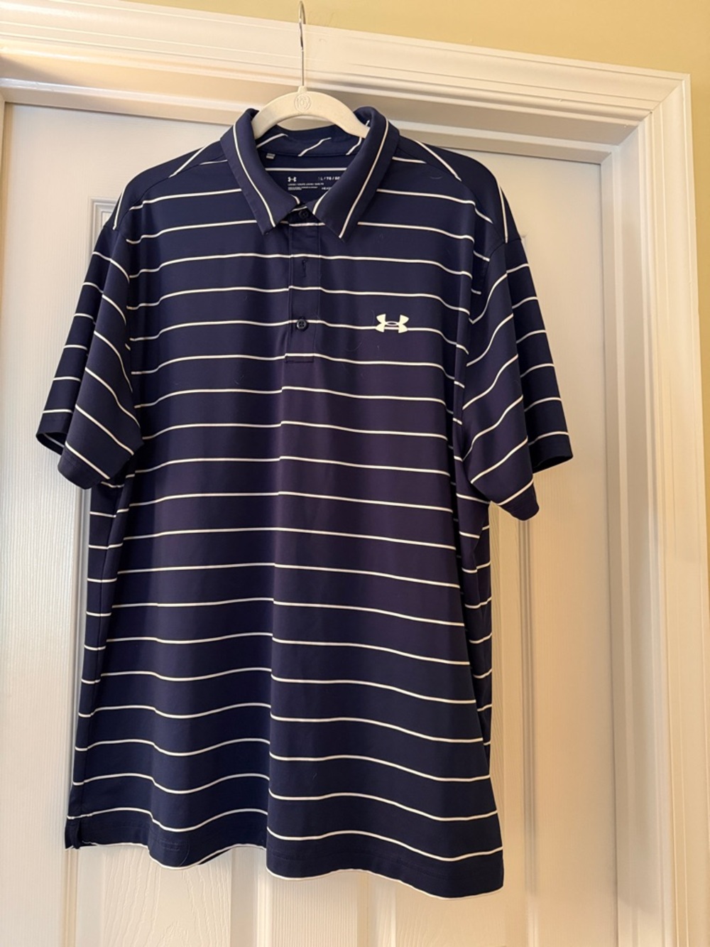 Under Armour Navy and White Striped Polo
